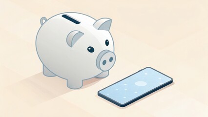 Poster - A piggy bank stands beside a smartphone, symbolizing saving money and modern financial technology.