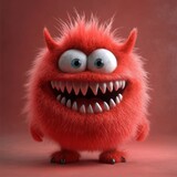 Furry red monster with large teeth and horns.