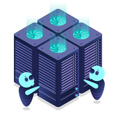 Fototapete - Isometric futuristic server. Isometric database or data center. Abstract blockchain. Computer storage. Cloud storage. Isometric technology