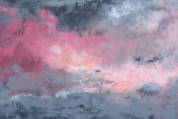 Poster - abstract artistic painting of pink and gray clouds with textured brushstrokes and serene mood perfec