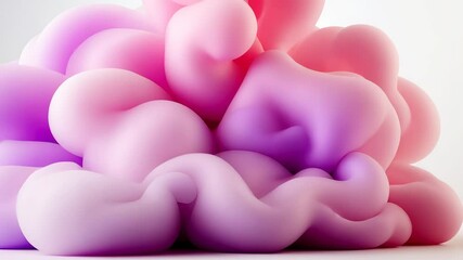 Fototapete - 3d icon abstract cartoon of a pink fluffy cloud shape floating on a white background, creating a surreal and bubble atmosphere of a text dreamy aesthetic video 4k