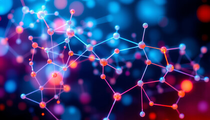 Poster - Abstract molecular structure with vibrant colors and glowing effects, creating sense