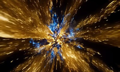 Wall Mural - golden and blue fireworks bursting in the night sky with radiant trails of sparkling light made with