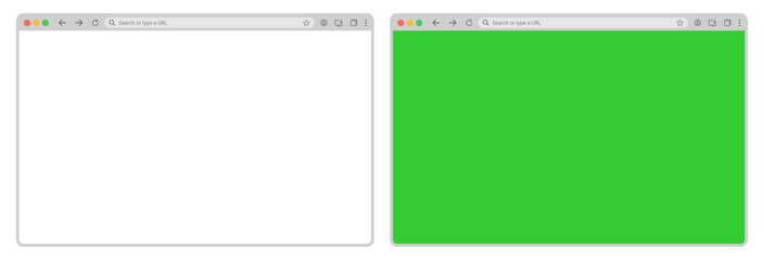 Fototapete - Browser window website mockup template with PNG and green screen or chroma key screen, featuring frames for PC, laptop, tablet, and mobile  for UI and web design presentations.