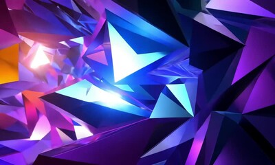 Wall Mural - abstract low poly crystalline structures glowing with vibrant blue purple and white gradient lights 