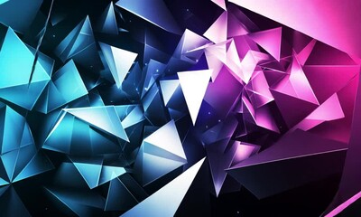 Wall Mural - vibrant low poly crystalline structures with blue purple and white gradient illumination in abstract