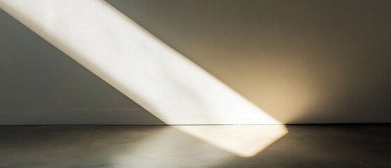 Poster - Sunlight Streaming Through Window Casting a Beam of Light on the Wall and Floor Creating a Minimalist Ambiance and a Sense of Serenity and Contemplation in a Modern Interior