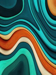 Poster - abstract vibrant waves of teal orange and cream creating a textured background with smooth flowing l