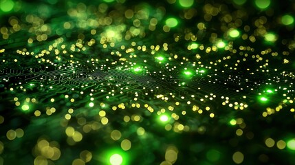 Poster - Abstract Circuit Board: Glowing Green Technology