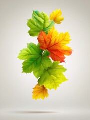 Poster - Autumnal Cascade of Vibrant Leaves A Captivating Composition of Green Yellow and Red Foliage Against a Neutral Background Showcasing the Beauty of Seasonal Transition