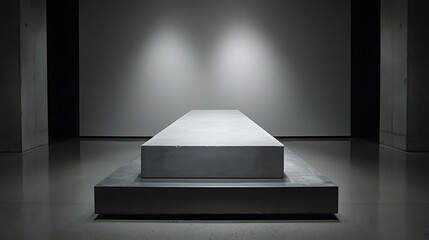 Poster - Minimalist Concrete Platform Under Twin Spotlights in a Dark Gal
