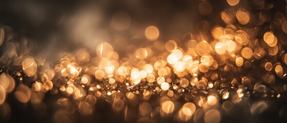 Poster - Abstract golden light bokeh background with sparkling glitter effect for festive celebration and luxurious texture design element for graphic art