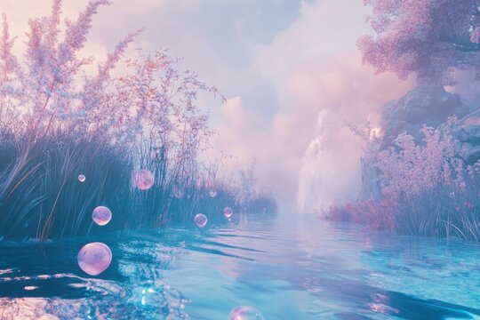 Dreamy stream enhances soft ripple pop, textured background
