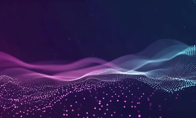 Fototapete - Abstract digital wave of glowing particles and energy flows with futuristic motion in a dark background.