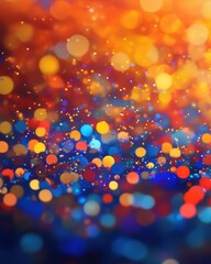 Poster - Vibrant Celebration of Colorful Bokeh Lights Dancing in a Dreamy Abstract Composition with Orange and Blue Hues Creating a Festive and Energetic Atmosphere