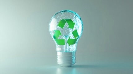 Poster - 透明な電球内にリサイクルマーク 環境保護と未来的なエネルギーコンセプト