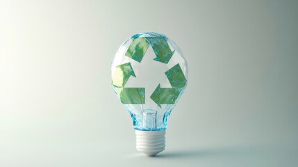 Poster - 青い水滴で表現されたリサイクルマークが輝く白熱電球の環境保護イメージ