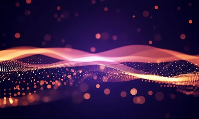 Fototapete - Abstract digital wave of glowing particles and energy flows with futuristic motion in a dark background.