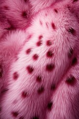 Poster - Pink faux fur with dark spots creating a soft and luxurious texture perfect for fashion design and abstract backgrounds with a dreamy and playful mood