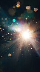 Poster - Luminous burst of light with shimmering particles creating a magical and ethereal atmosphere against a dark background