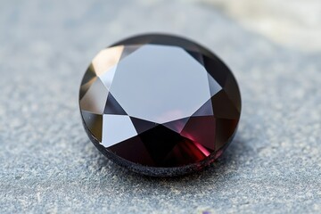 Poster - Faceted Garnet Gemstone Sparkling on Textured Gray Surface Close Up Shot of Precious Jewelry Stone