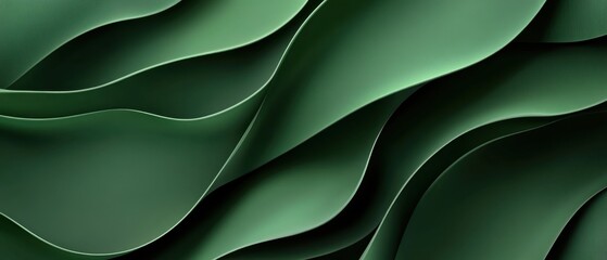 Poster - Serene Abstract Green Waves Flowing Fabric Texture Background with Smooth Curves and Elegant Shadows for Modern Design Projects