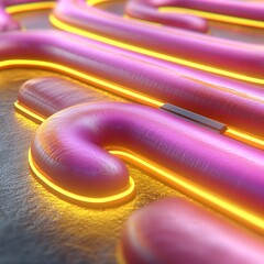 Poster - Abstract glowing pink tubes forming intricate patterns on dark surface