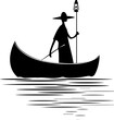 © Sai.K - Canoe man and lantern black and white vector illustration, simple silhouette design