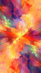 Poster - Vibrant abstract explosion of color in dynamic composition with warm hues and energetic brushstrokes creating a modern artistic background