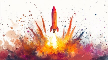 Poster - A paint-splattered explosion from a small rocket, showing an artistic burst of imagination and energy