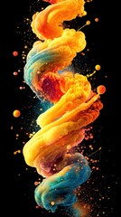 Poster - Abstract vibrant paint explosion on dark background artistic swirl of colorful liquid motion dynamic splash