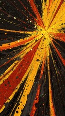 Poster - dynamic abstract expressionism art with radiant yellow and red paint streaks on a dark black backgro