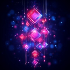 Poster - Abstract digital art featuring glowing, diamond-shaped geometric elements suspended in a dark background