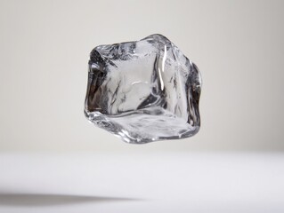 Poster - Floating ice cube in a bright studio setting showcasing its crystalline structure and refreshing coolness for beverages