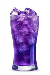 Poster - Refreshing purple beverage with ice cubes in a glass against white background studio shot drink photography