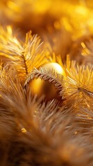 Poster - Golden Christmas Ornament Nestled Among Festive Pine Needles Creating a Warm Holiday Season Atmosphere and Festive Mood
