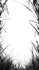 Poster - Abstract black and white frame with grass silhouette against bright background for artistic presentation or nature themed design