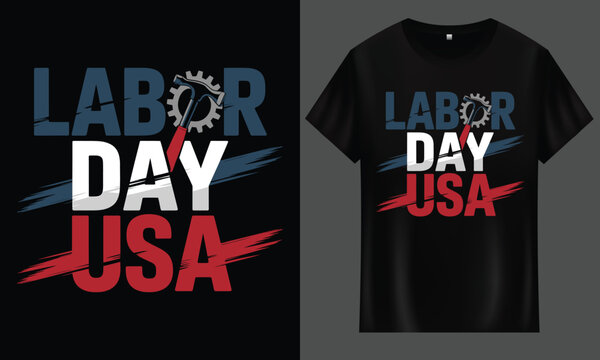 Labor Day USA T-Shirt – Patriotic Red White Blue Design with Hammer & Gear