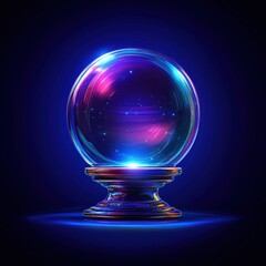 Poster - Enchanting Crystal Ball Radiating Mystical Aura on Dark Background Captivating Prediction Sphere with Cosmic Glow and Magical Sparkle Artistic Composition
