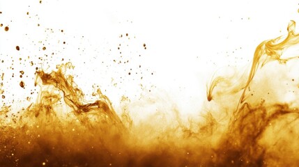 Poster - Golden liquid swirls and splashes against a stark white canvas creating a dynamic and mesmerizing abstract composition with a fluid and ethereal quality