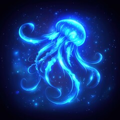 Poster - ethereal jellyfish floating gracefully in the deep ocean with shimmering bioluminescence and cosmic 