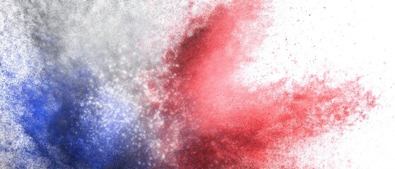 Poster - Abstract explosion of vibrant red white and blue powder paint on a clean white backdrop creating a dynamic and artistic effect