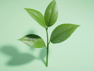 Poster - Fresh green leaves against a pastel background creating a serene and minimalistic botanical composition with soft lighting