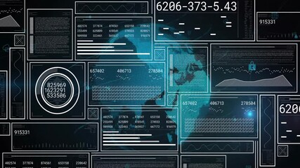 Poster - Holographic globe being projected in futuristic dashboard, displaying transparent panels and charts
