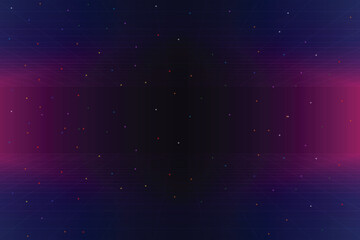 Poster - Retro cyberpunk style 80s game scene pixel art 8-bit sci-fi background. glowing neon grid and stars from vintage arcade computer games.	