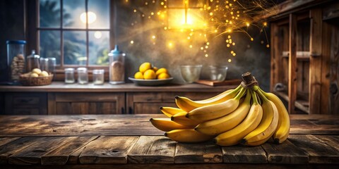 Poster - Long Exposure Photography: Bananas in a Rustic Kitchen