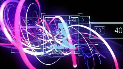 Poster - Pixelated cyan silhouette floating in cyberspace, glowing with neon holographic interface elements