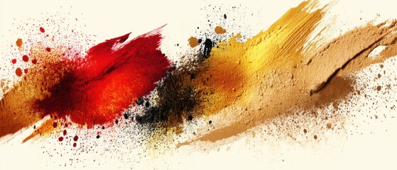 Poster - Abstract Expressionism in Red Gold and Brown A Dynamic Brushstroke Composition on a Creamy Background