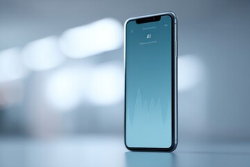 Poster - smartphone displaying ai business analytics app with blurred professionals in background