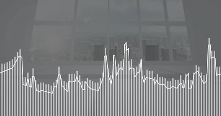 Poster - Animated illustration showing bar and line charts with data trends through glass windows